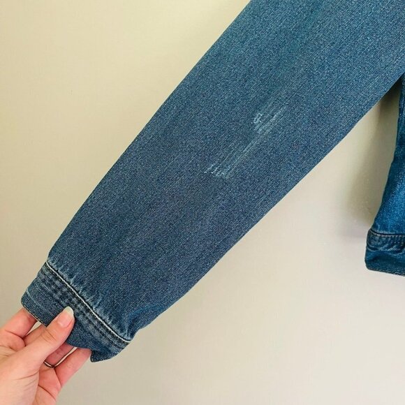 Ashley-Vintage Charm Cropped Denim Trucker Jacket SZ M Distressed - Picture 5 of 7